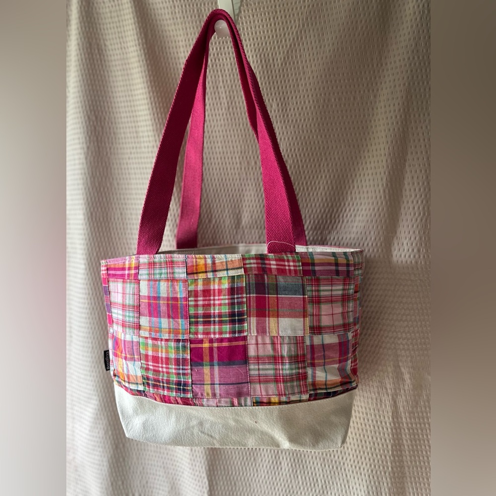 Canvas BocaBag. Pick plaid patchwork. 11"x18" Fully lined.